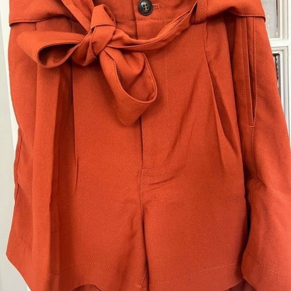 Madewell High Rise Shorts Front Tie Paperbag Shorts Size 2 Rust Orange NEW - Picture 3 of 5